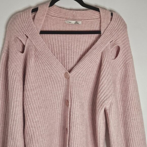 Soft Pink V-Neck Cardigan with Cutouts Small - Picture 2 of 7
